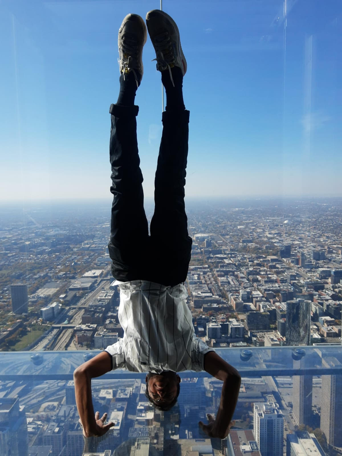 Headstand at Willis Tower in Chicago